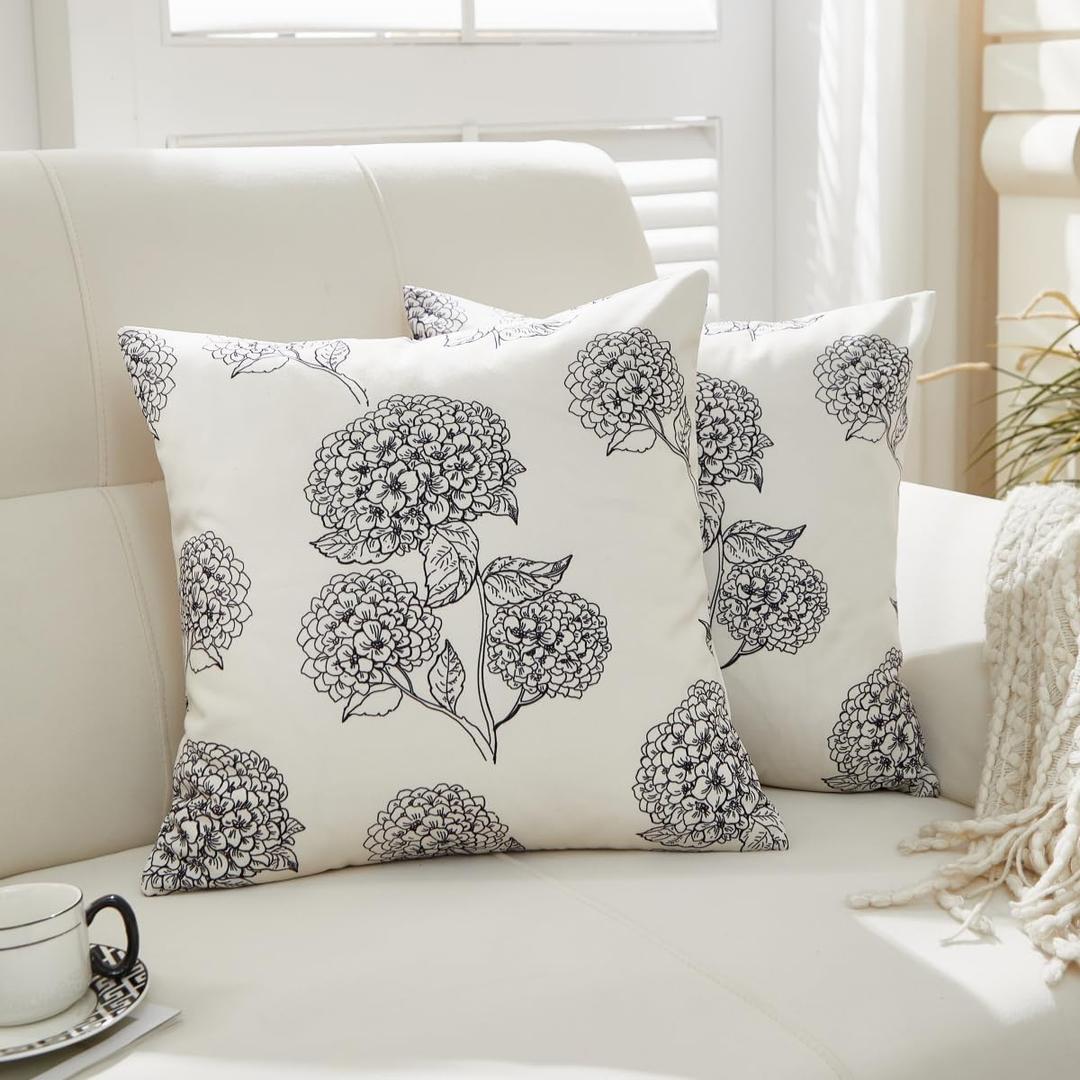 Sunday Praise Set of 2 Vintage Floral Decorative Pillow Covers 18x18 Inch Neutral Farmhouse Flower Print Throw Pillow Cases for Couch Sofa Bed Living Room Dcor,Black