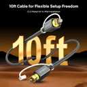 IVANKY Optical Audio Cable, 10ft Toslink Fiber Optic Cord, S/PDIF Digital Optical Audio Cable for Soundbar, Stereo Systems, Home Cinema, Xbox One/PS4/TV, Braided, Gold-Plated Connectors,3M,Grey
