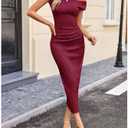 Floerns Women's Off The Shoulder Maxi Dress Bodycon Textured Formal Wedding Guest Dresses Burgundy X-Large