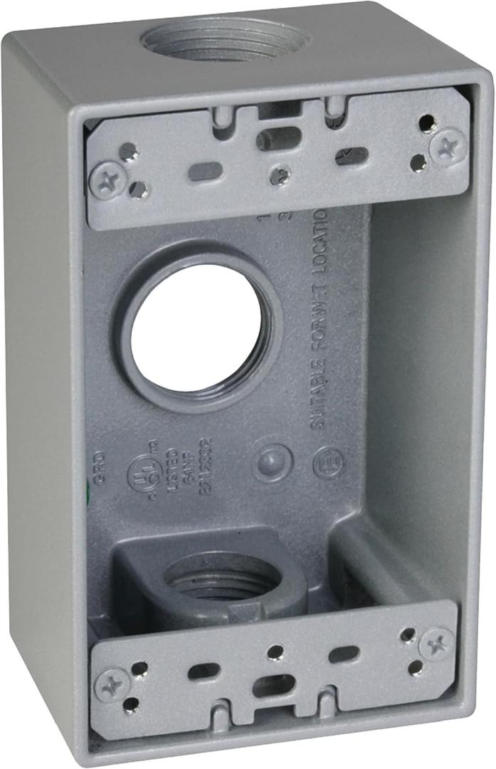 TayMac SB375S Weatherproof Box, 1-Gang, (3) 3/4-Inch Outlets, Gray