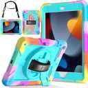 LTROP Case for iPad 9th/ 8th/ 7th Generation (2021/2020/2019), Shockproof 10.2 iPad Cover with Shoulder Strap Pen Holder Swivel Stand, Aqua Teal