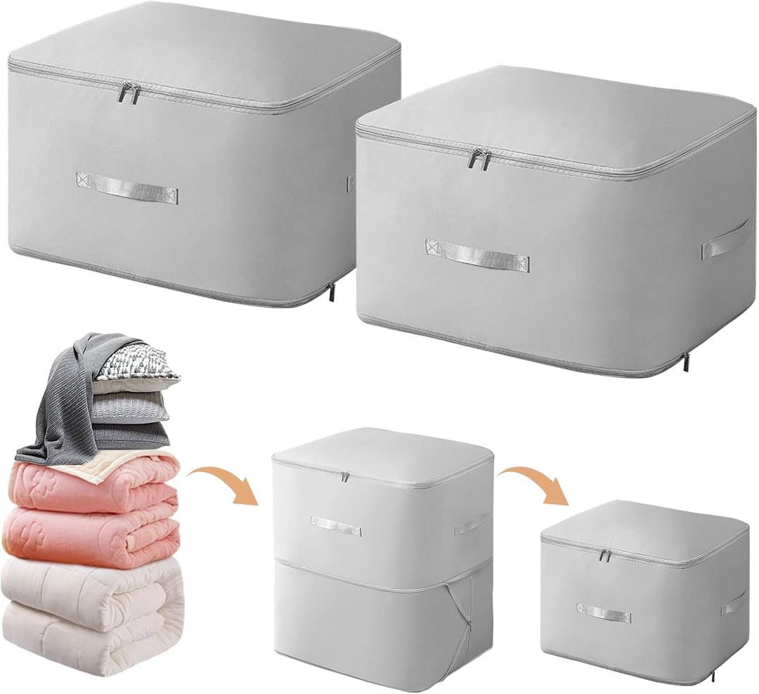 Zhaiye 2024 Ultra Space Saving Self Compression Storage Bags, Heavy Duty Organizer Totes for Comforters, Clothes, and Blankets, Premium Quilt Compression Packaging Bags Grey 2 Packs