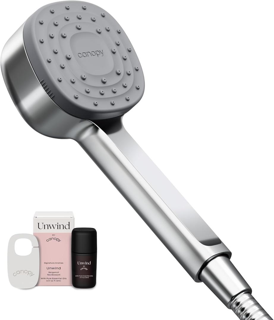 Canopy Handheld Filtered Shower Head & Scalp Massager - High Pressure Shower Head Filter for Hard Water - Reduce Impurities for Healthier Scalp, Skin & Hair - Hair Growth - Chrome
