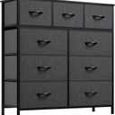 YITAHOME Dresser with 9 Drawers - Fabric Storage Tower, Tall Chest Organizer Unit for Living Room, Entryway with Sturdy Steel Frame, Wooden Top, Black Grey