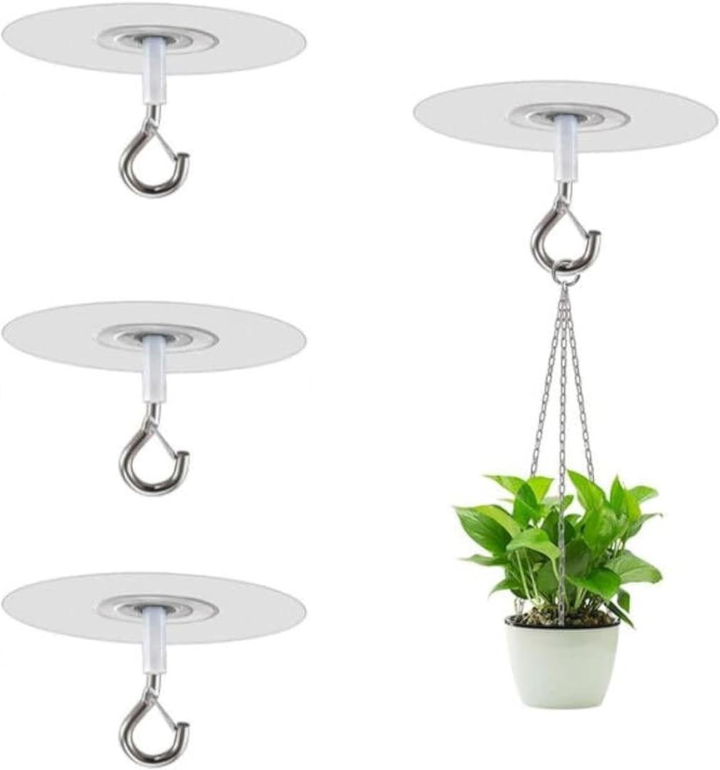 No Drilling Ceiling Hooks Adhesive Ceiling Plant Hooks Sticky Eye Hooks for Hanging Bird Feeders Indoor Outdoor Decoration Hooks(4, Circular)