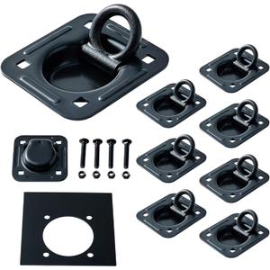 Lonffery 8 Pack Recessed D-Ring Tie Down Anchors (6,000 lb. Capacity), Heavy Duty Kit for Trailer or Deliveries, Black