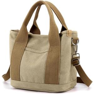 Small Tote Bag with Zipper, 2024 Canvas Multi-Pocket Crossbody Bag Shoulder Bag Satchel Hobo Bag Messenger Bag (Denim Khaki)