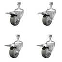 Polyurethane Swivel Threaded Stem Caster Set of 4 w/3" x 1.25" Gray Wheels and 1/2" Stems - Includes 4 with Total Lock Brakes - 1200 lbs Total Capacity - Service Caster Brand