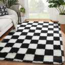KICMOR Area Rugs for Bedroom Living Room, 4x6 Black and White Fluffy Soft Checkered Rug Fuzzy Shag Shaggy Carpet, Indoor Plush Floor Rugs for Kids Boys Girls Teen Dorm Nursery Home Decor Aesthetic