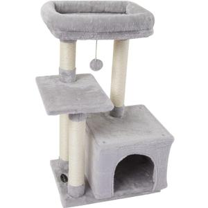 FISH&NAP Cute Cat Tree Kitten Cat Tower for Indoor Cat Condo Sisal Scratching Posts with Jump Platform Cat Furniture Activity Center Play House Grey