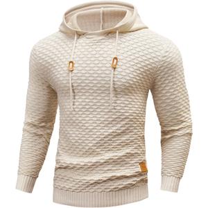 Mens Hooded Sweatshirt Casual Long Sleeve Drawstring Solid Knitted Hoodie Pullover Sweater (L)