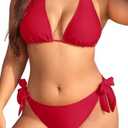 Women Plus Size Bikini Set Two Piece Sexy Swimsuit Tie Side Halter Bathing Suits, Red, 18W
