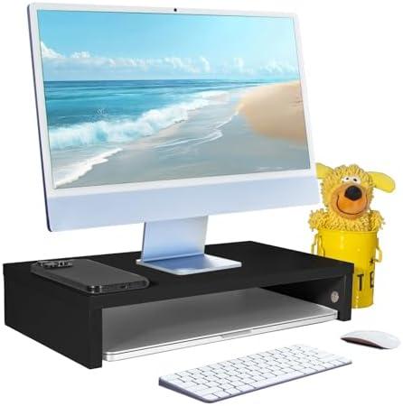 hcreat Monitor Stand Riser, Computer Stand, Desk Organizers and Accessories, Laptop Shelf Computer Monitor Riser with Storage for TV Screen PC Printer (Black-15.75inch)