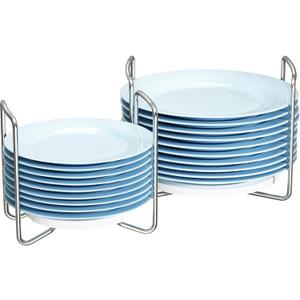 Plate Holder for Kitchen Drawer - Bamboo Dish Racks for Kitchen Counter, Stainless Steel Plate and Bowl Organizer for Cabinet, RV, Countertop (White-2S)