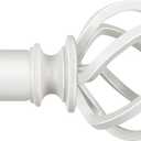 KAMANINA White Curtain Rod 32 to 58 inch (2.6-4.8ft), 1 inch Adjustable Single Curtain Rods for Windows 28 to 48 inch, Decorative Drapery Rod with Twisted Cage End