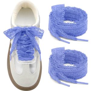 Flat Lace Shoelaces for Women: 2 Pairs 2.3CM Wide Lacy Shoe Laces | Lace Fancy Designs, Soft and Elastic, Free Cut for DIY Decorations
