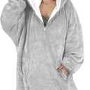 trekki Oversized Hoodie Blanket Sweatshirt, Wearable Blanket Hoodie Men Women with Zip, Comfy Fleece Hooded Blanket Adult (Silver Grey)