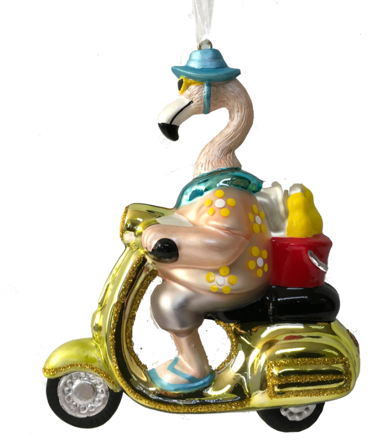 Holiday Home Flamingo Riding Scooter Ornament, 4 pieces