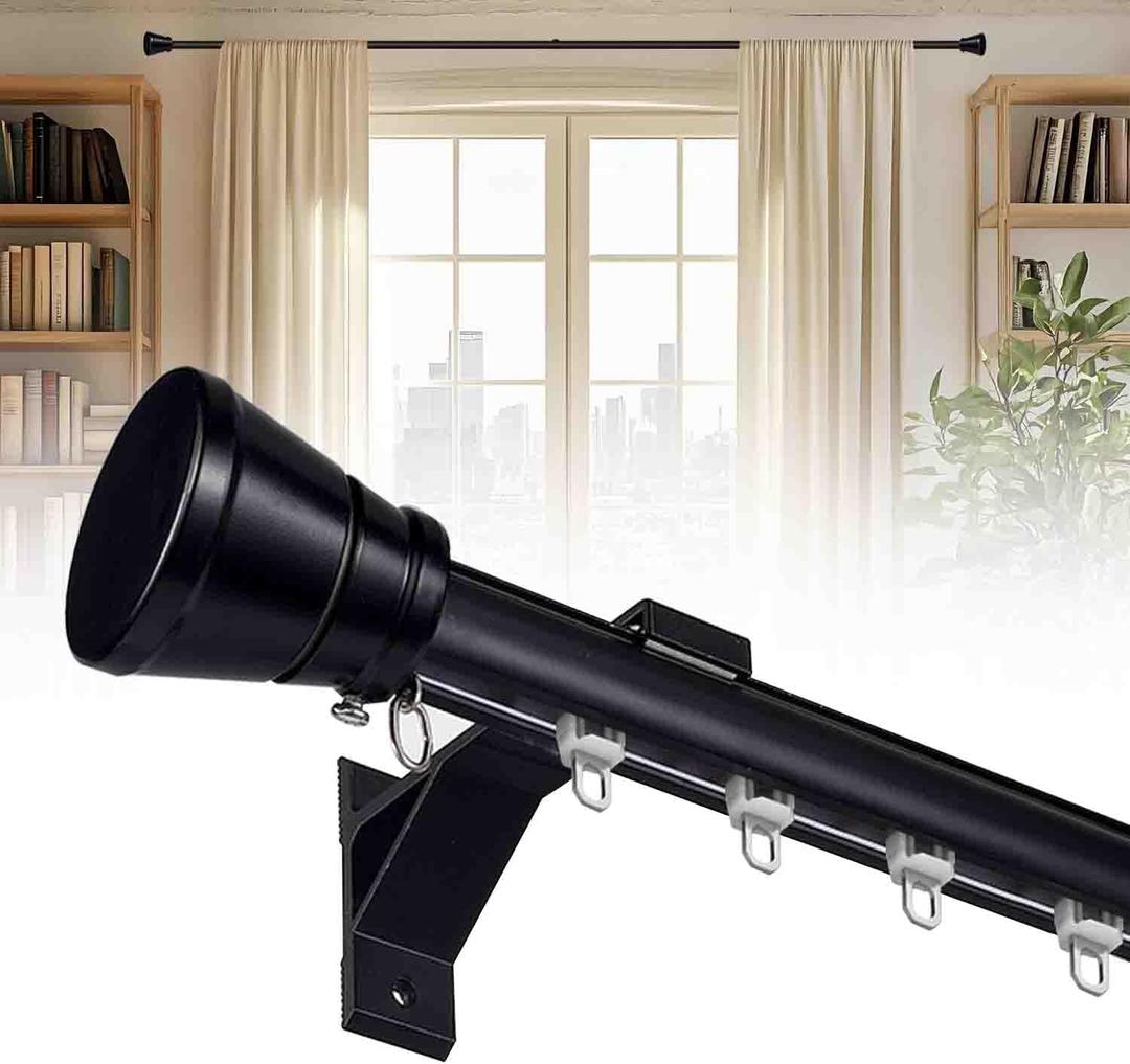 Curtain Single Track Wall Mounted, Roman Rod for Windows, Heavy Duty Drapery Rail with Aluminum Bracket, Silent Curtain Rails System for Room Divider Living Room Bedroom Hospital (Black, 2.5m(8.2ft)