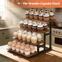 Cupcake Stand, 4 Tier Cupcake Stand for 50 Cupcakes, Set of 2 Rustic Wood & Metal Dessert Table Display Stand, Stepped Cupcake Tower, Dessert Riser for Wedding, Party & Farmers Market