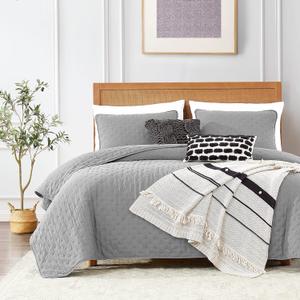 ROARINGWILD Light Grey Twin Size Quilt Bedding Sets with Pillow Sham, Lightweight Bedspread Coverlet, Quilted Blanket Thin Comforter Bed Cover, All Season Summer Spring, 2 Pieces, 68x90 inches