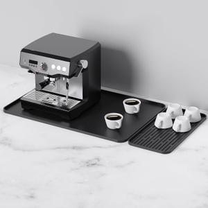 Coffee Mat, 2-in-1 Silicone Bar Mat with Detachable Dish Drying Pad, 24x16 Inch Heat-Resistant Leak-Proof Non-Slip Counter Protector for Espresso Machine,Kitchen Countertop,Home Decor Essentials,Black