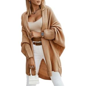 Miladusa Oversized Cardigans for Women Fall 2025 Trendy Open Front Batwing Sleeve Long Cardigan Sweaters (Large, Light Brown)