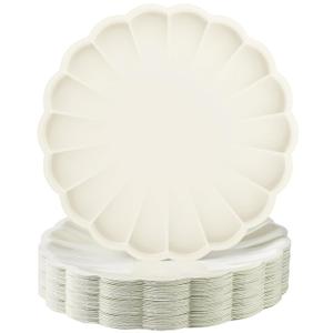 60 Pcs Large Scalloped Paper Plates 9.5 Inch Shell Edge Disposable Dinner Plates for Birthday Wedding Baby Shower Party Decorations (Cream Color)