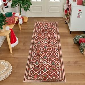 WITSHOCK Red Christmas Runner Rug 2x8 for Hallways, Soft Low Pile Non Slip Machine Washable, Trellis Carpet Runner for High Traffic Areas Kitchen Bedroom Living Dining Room Holiday Decoration