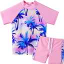 Girls Two Piece Swimsuit Floral UPF 50+ Rash Guard Set Kids Beach Swimwear 12