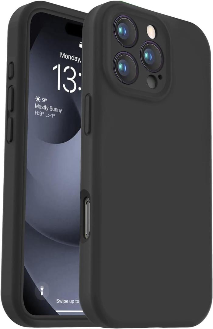 Vooii Compatible with iPhone 16 Pro Case, Liquid Silicone Upgrade [Camera Protection] [Soft Anti-Scratch Microfiber Lining] Shockproof Phone Case for iPhone 16 Pro 6.3 inch - Black