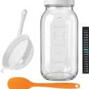 5-Piece Kefir Starter Kit with Mason Jar  Complete Kefir Starter Fermentation Set Includes Wide Mouth Mason Jar, Fermenting Lid, Fine Mesh Strainer, Silicone Spoon & Temperature Strip