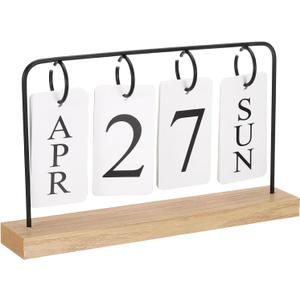 PATIKIL Vintage Wood Perpetual Calendar, Wooden Flip Calendar Turn Page Month Date Display for Desk Office Home Room Decoration, Black