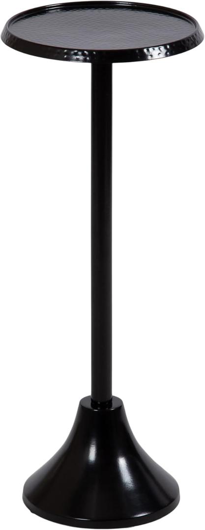 Kate and Laurel Sanzo Modern Pedestal Drink Table, 9 x 9 x 23, White, Decorative Indoor or Outdoor Patio Furniture for Deck with Hammered Tabletop for Use as Small Plant Stand, Black - Indoor/Outdoor