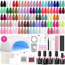 Beetles Gel Nail Polish Kit with U V Light - 80Pcs Fall Nail Fest Color Enchantment 55 Colors Gel Polish Starter Kit with Base Top Coat DIY Nails Stickers Manicure Tools Gift for Women Teens Girls