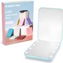 wobsion Small Mirror with Lights,LED Compact Makeup Mirror,1x/3x Mini Travel Mirror with Magnification,Portable Hand Held Mirror for Purse,Pocket,Gifts for Girls,Blue