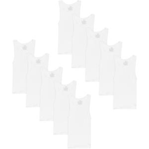 Hanes Boys Tank Cotton Undershirt, EcoSmart, 10 Pack, White (Large)