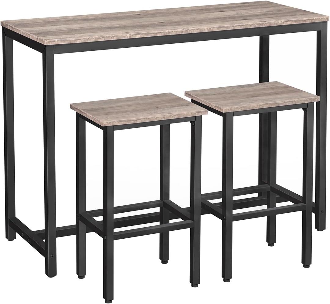 HOOBRO Bar Table and Chairs Set, 47.2 Rectangular Pub Table with 2 Stools for Small Space, High Top Table, 3-Piece Breakfast Set, Sturdy Metal Frame, Easy to Assemble, Greige BG52BT01