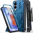 FNTCASE for Samsung Galaxy S25-Edge Case: Military Grade Rugged Cell Phone Cover with Kickstand & Belt Clip Holster | Shockproof TPU Protection Bumper Matte Textured | Heavy Duty Protector (Blue)