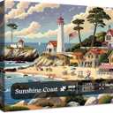 Summer Ocean Beach Puzzles for Adults 1000 Pieces. Funny Lighthouse Coast Art Jigsaw Puzzles. Challenging Beautiful Landscape Scenery Puzzles