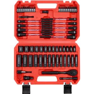 63-Piece Metric 1/4" Drive Socket Set & Nut Driver Set, Impact Standard & Deep Socket Set (4-15mm), 1/4" Hex Shank 6" Magnetic Nut Drivers, Extension Bar, Quick-Release Ratchet handle, Universal Joint