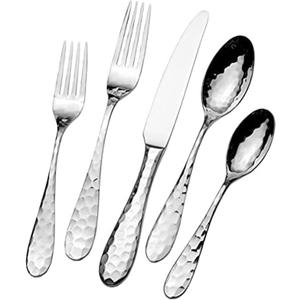 Mikasa Lilah 18/10 Stainless Steel Flatware Set, 45-Piece Silverware Set for 8 with Serving Utensils, Hammered Design, Dishwasher Safe