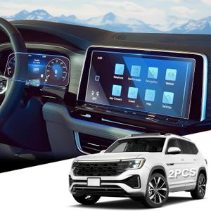 For 2PCS Glossy Tempered Glass 2024 2025 2026 VW Volkswagen Atlas Touchscreen & Dashboard Screen Protector - Atlas (SE/SE with Technology/SEL/SEL Premium R-Line) Accessories