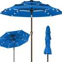 Kingdura 10ft 3-Tier Patio Umbrella with Solar Lights, Table Umbrella Outdoor Patio with Easy Crank & Tilt, 8 Sturdy Ribs, UV Protection, 32 LED Lights for Deck, Poolside, Market (Royal blue)