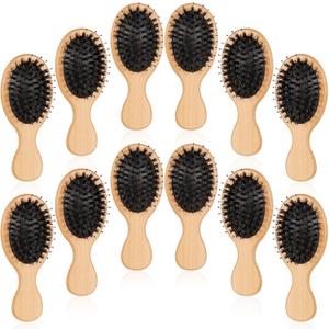 12 Pcs Mini Boar Bristle Hair Brush Bulk Bamboo Hair Brush for Women Men All Hair Type Scalp Massage Anti Static Engraving DIY Gifts for Wedding Party