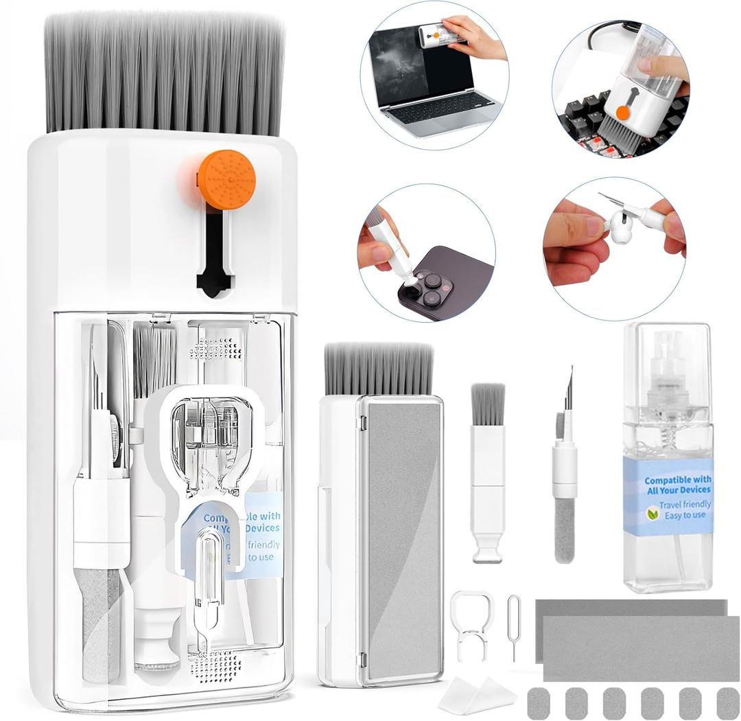 Keyboard Cleaner Laptop Cleaning Kit - All in One Computer Tech Cleaning Brush, Multi-Function Pc Accessories with Airpod Cleaning Kit, Electronic Laptop Screen Cleaner for MacBook, iPhone, Gaming (Bright White)
