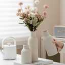Modern Ceramic Vases Set of 3, Beige Ribbed Decorative Vases, Table Centerpiece for Home Decor (Beige)