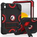 Cantis Case for iPad 11-inch (A16) 2025/ iPad 10th Generation 2022 (10.9 inch), Shockproof Cover 10th Generation with Pencil Holder & Kickstand, Black+Red+Black