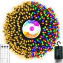 65.6Ft 200LED Battery Operated Christmas String Lights, 12 Lighting Modes Warm White & Multicolor Fairy Lights with Remode Timer, Green Wire Twinkle Light for Wreath Indoor Outdoor Party Wedding