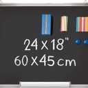 Chalkboard Set - Framed Black Board 24 x 18 inch with 1 Magnetic Eraser, 14 Chalk Sticks (7 Colors) and 2 Magnets - Small Wall Hanging Blackboard with Frame for Home, Kitchen and Kids (24x18)